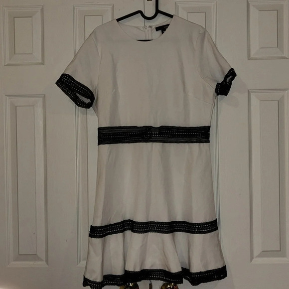 Aqua  white black lace trim loose fur A line mini dress - Picture 4 of 12